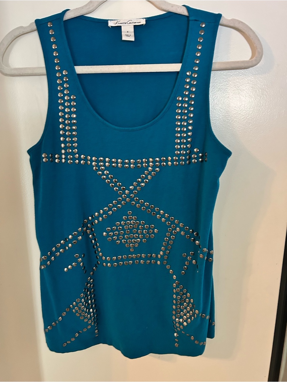 Kenneth Cole Teal Studded Scoop Neck Tank S Retro